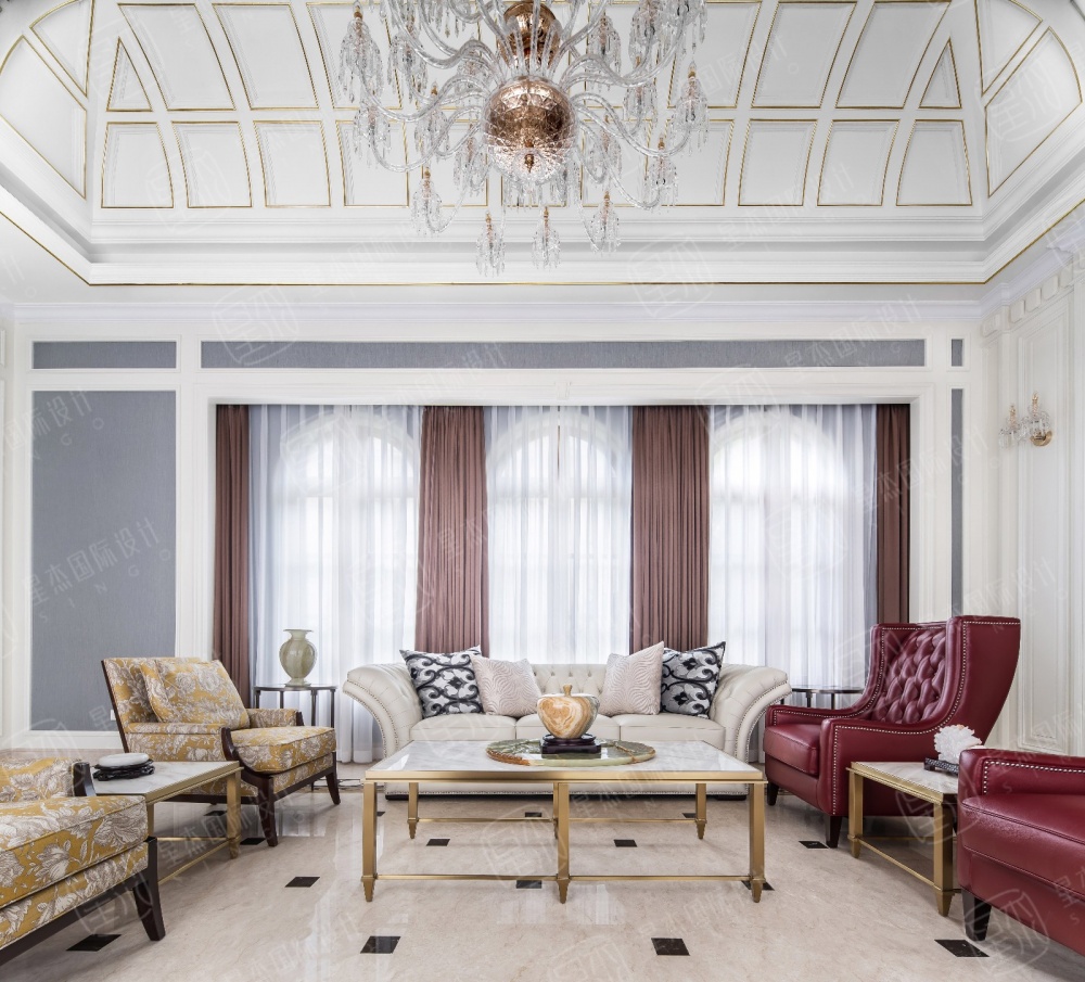 绿城蓝庭法式古典别墅设计客厅窗帘2图欧式豪华客厅设计图片赏析