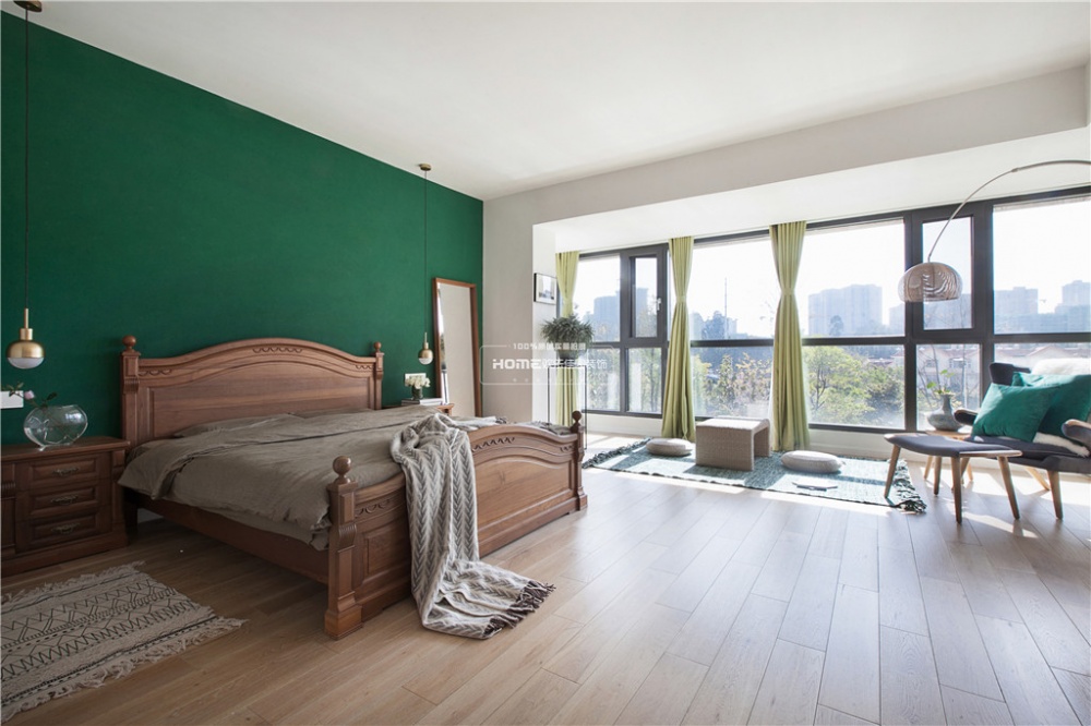 卧室窗帘1装修效果图水泥墙+原木风，这个北欧不一样北欧风卧室设计图片赏析
