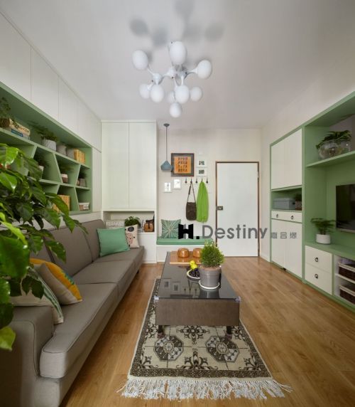 綠色客廳木地板2裝修效果圖舊房里的新色彩，點綴溫馨