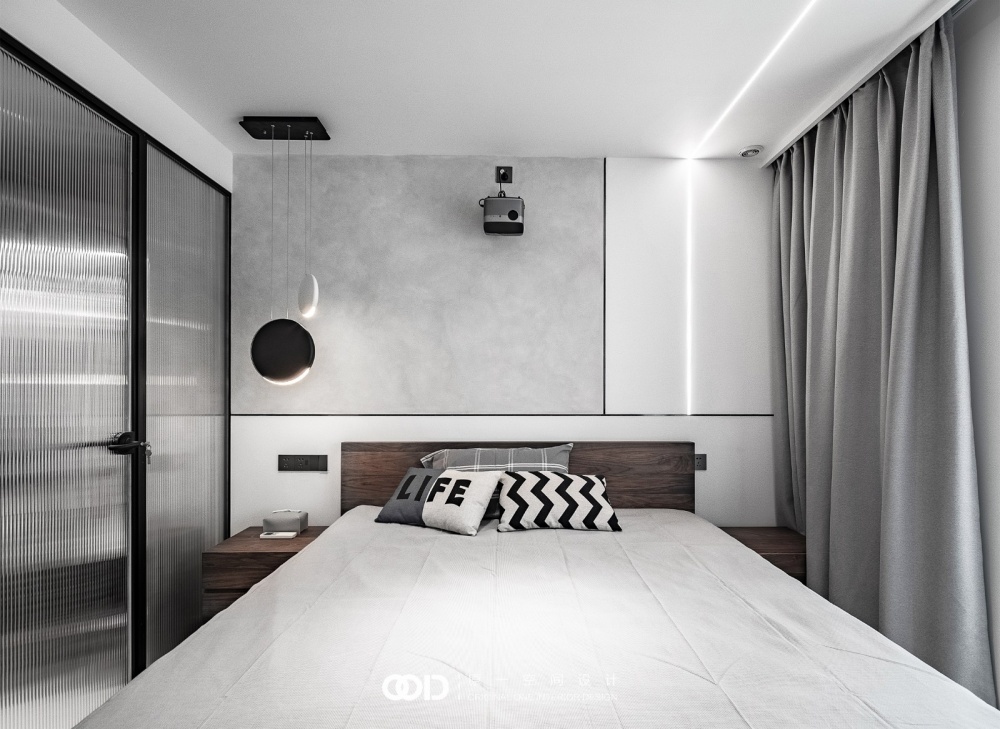 卧室床头柜2装修效果图黑白灰极简宅，两代人，两只喵现代简约卧室设计图片赏析