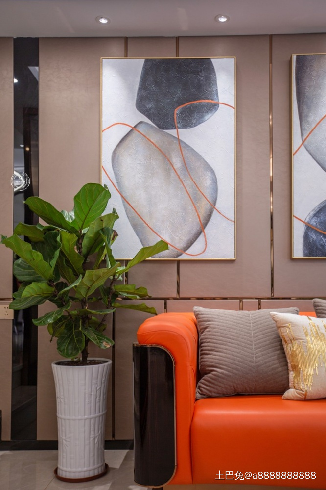 150平现代轻奢实景爱马仕橙格外耀眼现代简约客厅设计图片赏析