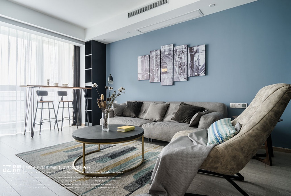 客厅沙发装修效果图玖柞原创那一抹梦想蓝北欧风客厅设计图片赏析