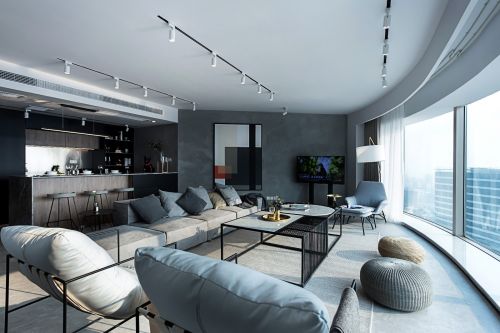 蓝色现代简约客厅沙发2装修效果图出租房，房价4000万，壕做友