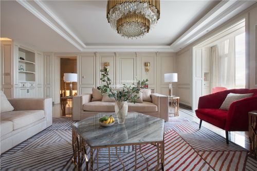 280大平层，优雅法式一点红客厅沙发四居及以上欧式豪华家装装修案例效果图