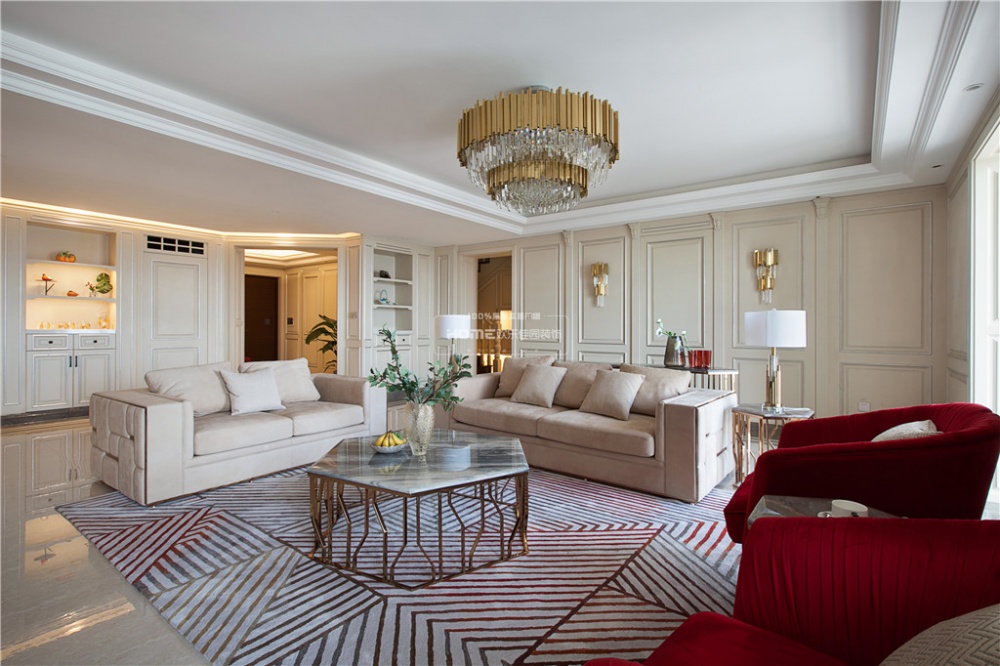 客厅沙发3装修效果图280大平层，优雅法式一点红其他客厅设计图片赏析