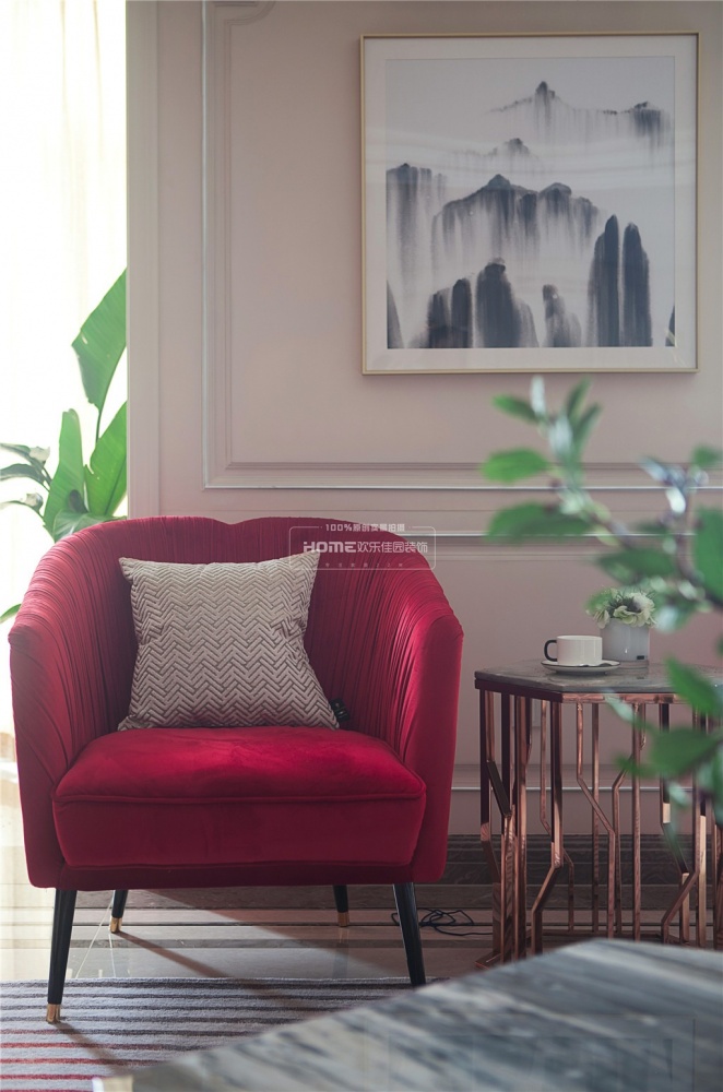 客厅4装修效果图280大平层，优雅法式一点红欧式豪华客厅设计图片赏析