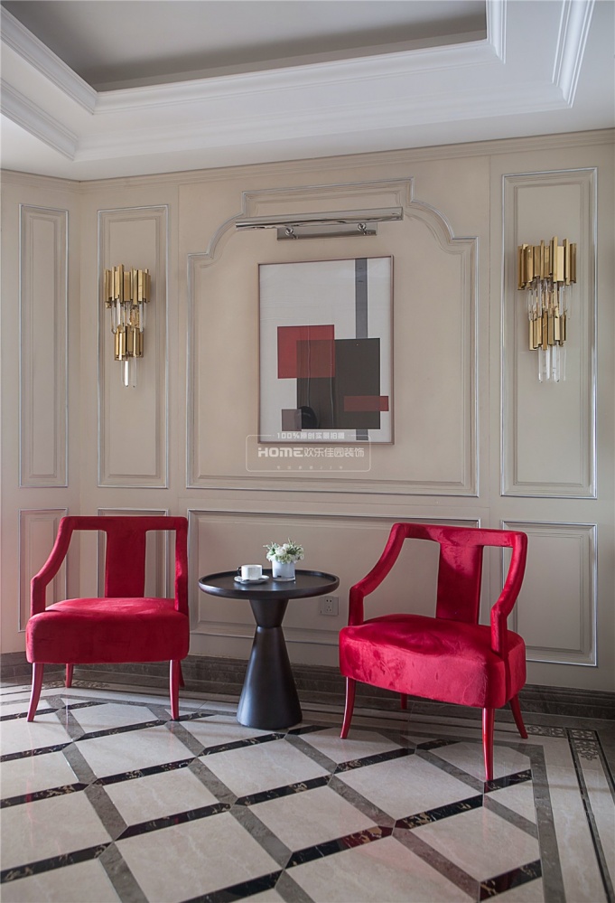 玄关沙发2装修效果图280大平层，优雅法式一点红欧式豪华玄关设计图片赏析
