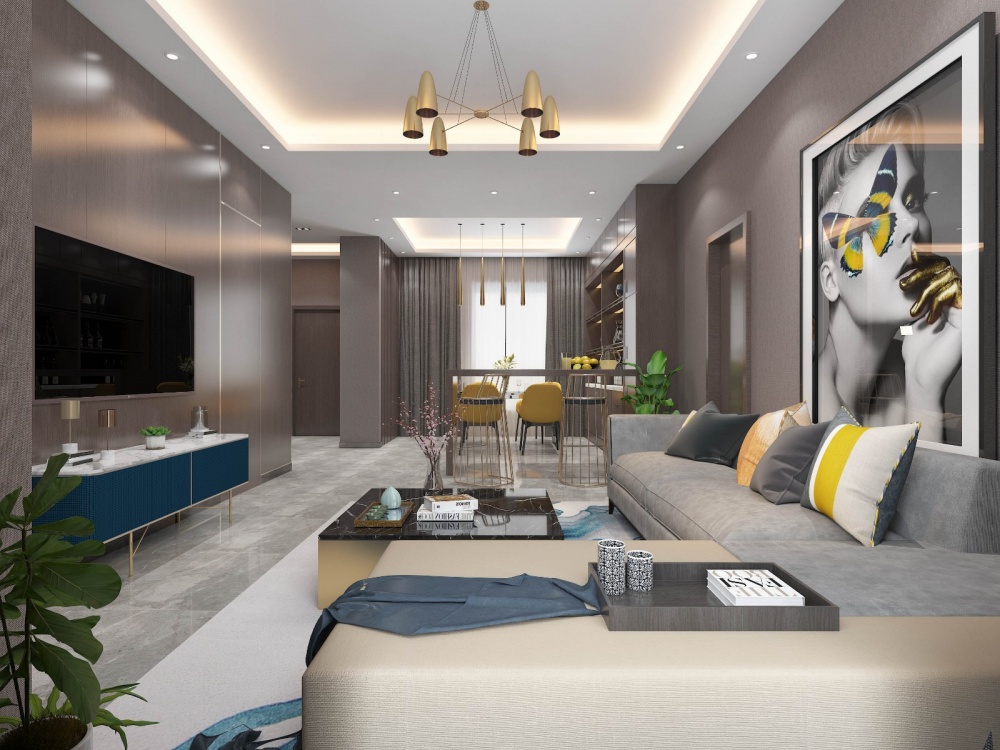 客厅沙发装修效果图威海现代轻奢现代简约客厅设计图片赏析
