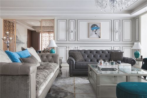 客厅沙发1装修效果图轻奢美式大平层，灰色营造气质美