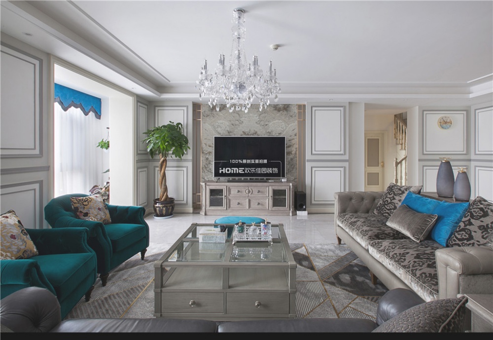 客厅窗帘1装修效果图轻奢美式大平层，灰色营造气质美美式客厅设计图片赏析