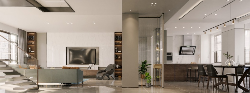 客厅电视背景墙5装修效果图复式楼现代极简风格设计现代简约客厅设计图片赏析