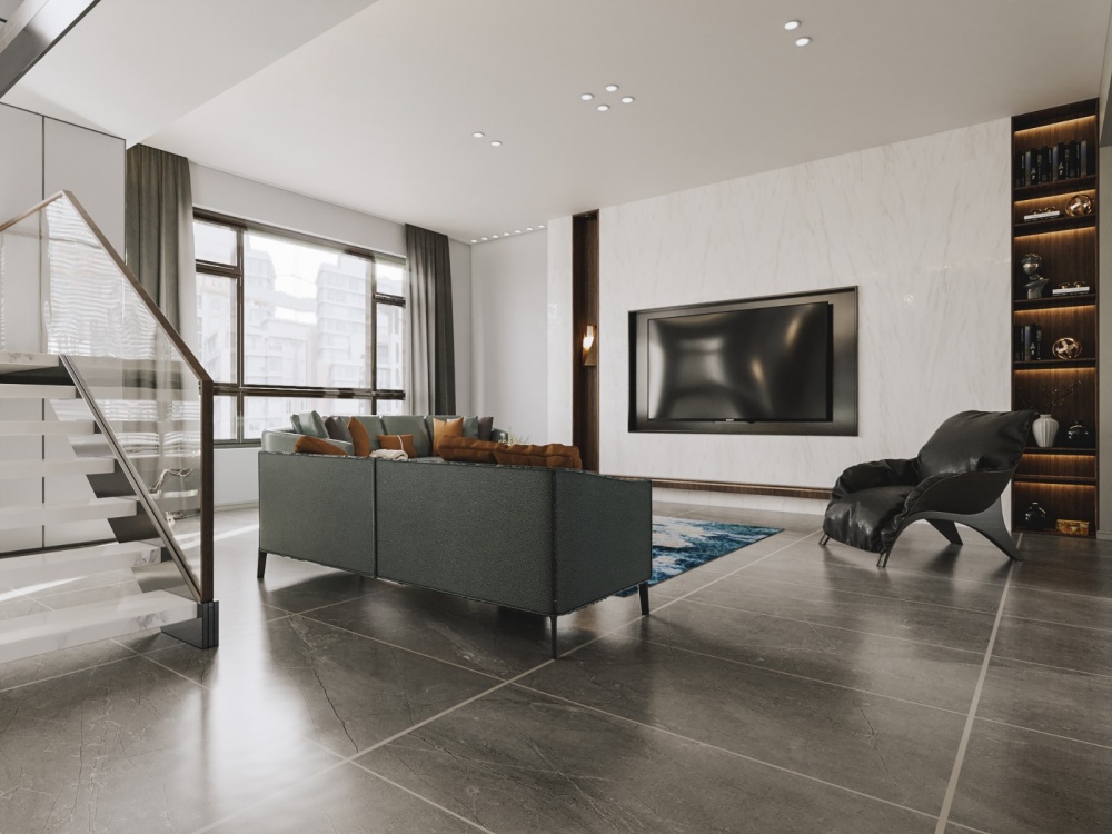 客厅窗帘3装修效果图复式楼现代极简风格设计现代简约客厅设计图片赏析