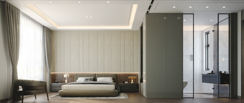 卧室床3装修效果图复式楼现代极简风格设计现代简约卧室设计图片赏析