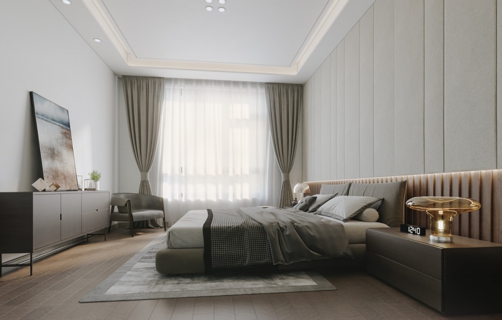 卧室窗帘2装修效果图复式楼现代极简风格设计现代简约卧室设计图片赏析