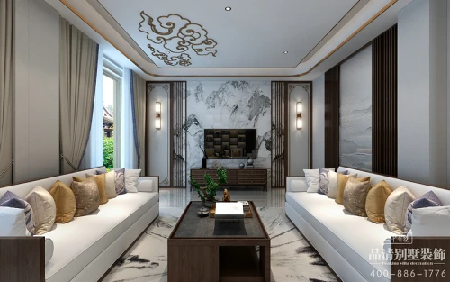 无锡香樟园新中式420平别墅效果图装修图大全