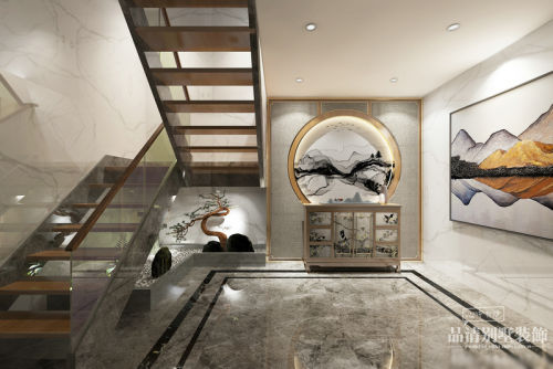 玄关装修效果图无锡香樟园新中式420平别墅效