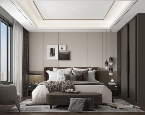 康湖公寓卧室窗帘60m²以下二居现代简约家装装修案例效果图