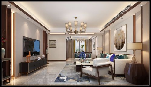 中式家客厅窗帘201-500m²四居及以上中式现代家装装修案例效果图