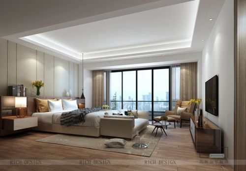 灰色与白色的搭配现代风的别墅卧室窗帘现代简约卧室设计图片赏析