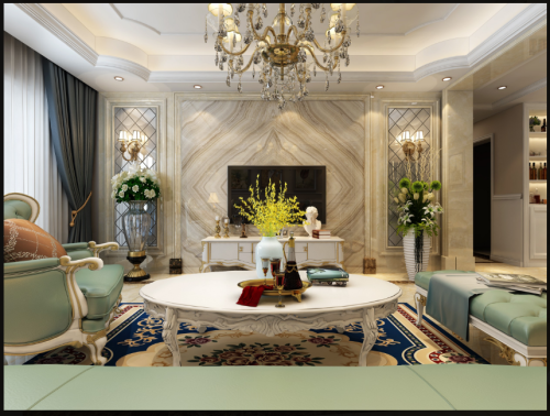 融侨观邸客厅窗帘151-200m²四居及以上欧式豪华家装装修案例效果图