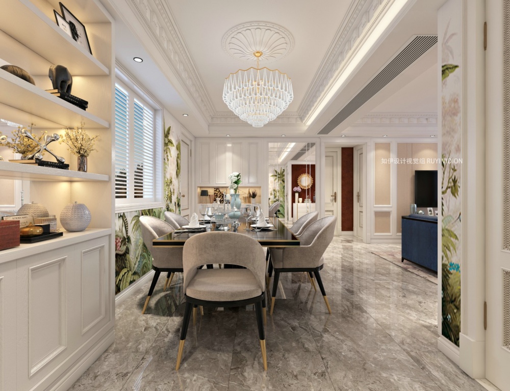 厨房窗帘装修效果图美式别墅设计丨如伊视觉（6）美式餐厅设计图片赏析