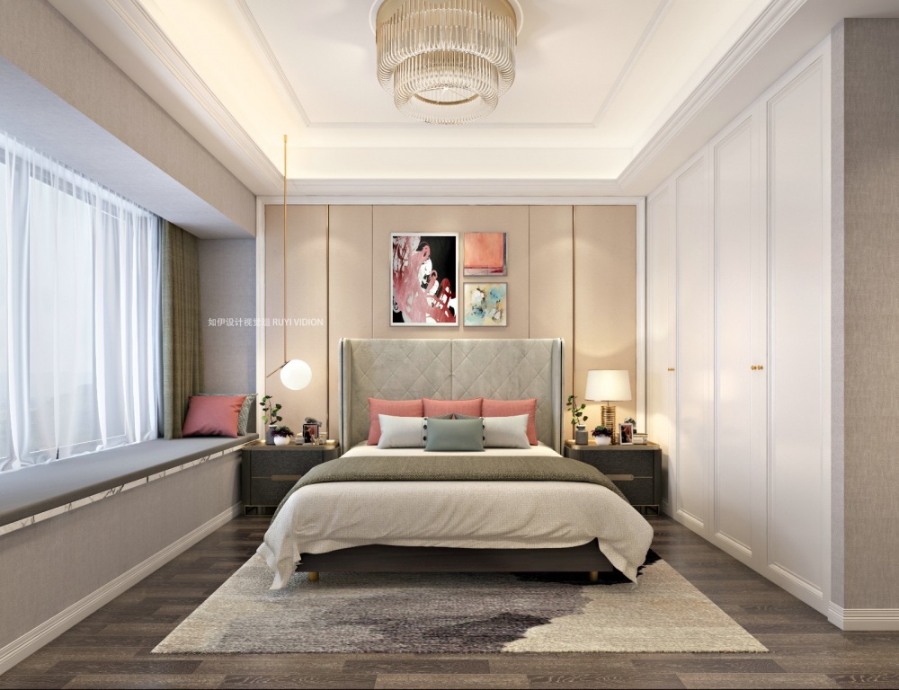 卧室窗帘5装修效果图美式别墅设计丨如伊视觉（6）美式卧室设计图片赏析
