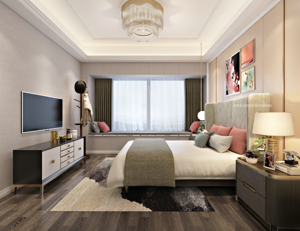 卧室窗帘3装修效果图美式别墅设计丨如伊视觉（6）美式卧室设计图片赏析