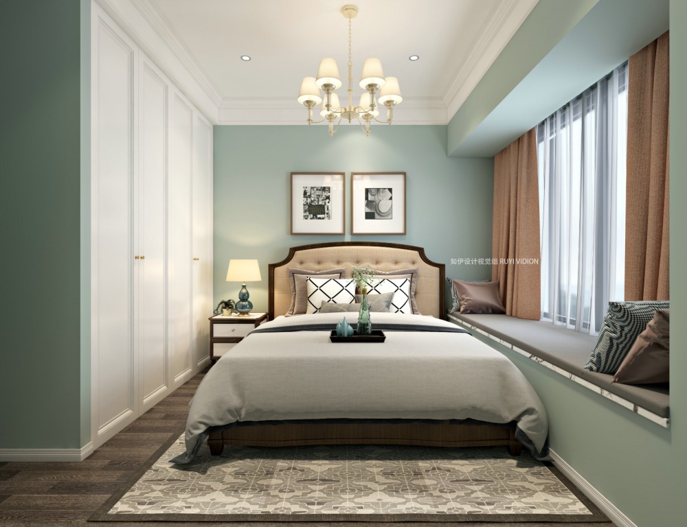 卧室窗帘1装修效果图美式别墅设计丨如伊视觉（6）美式卧室设计图片赏析