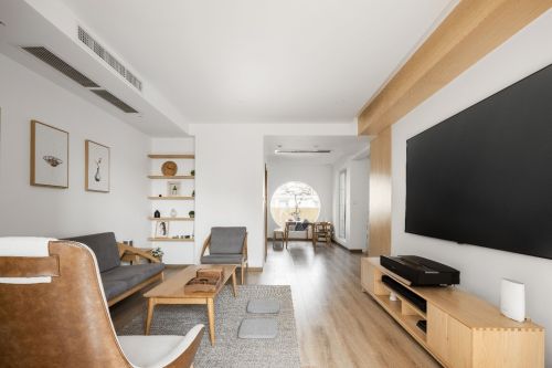 温暖的弦客厅木地板151-200m²四居及以上日式家装装修案例效果图