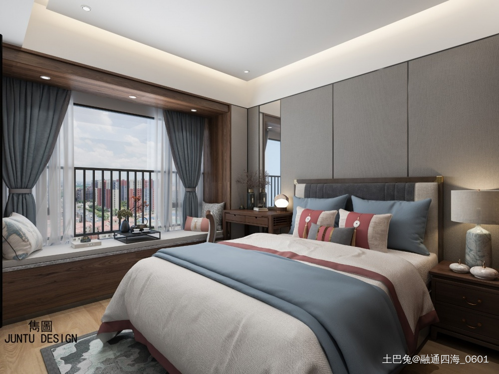 广州市番禺时代柏林6座新中式卧室设计图片赏析