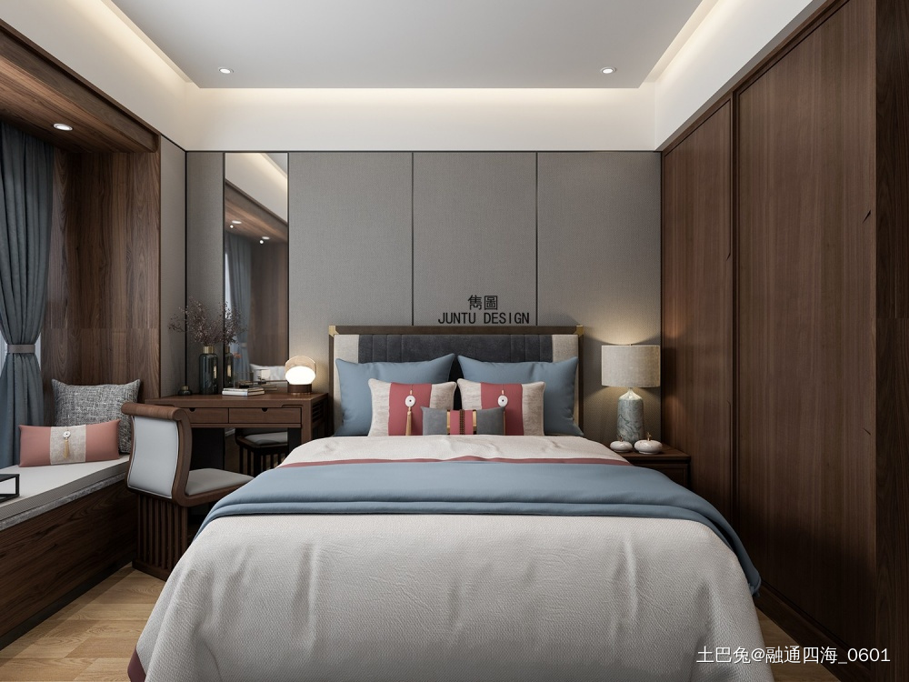 广州市番禺时代柏林6座新中式卧室设计图片赏析