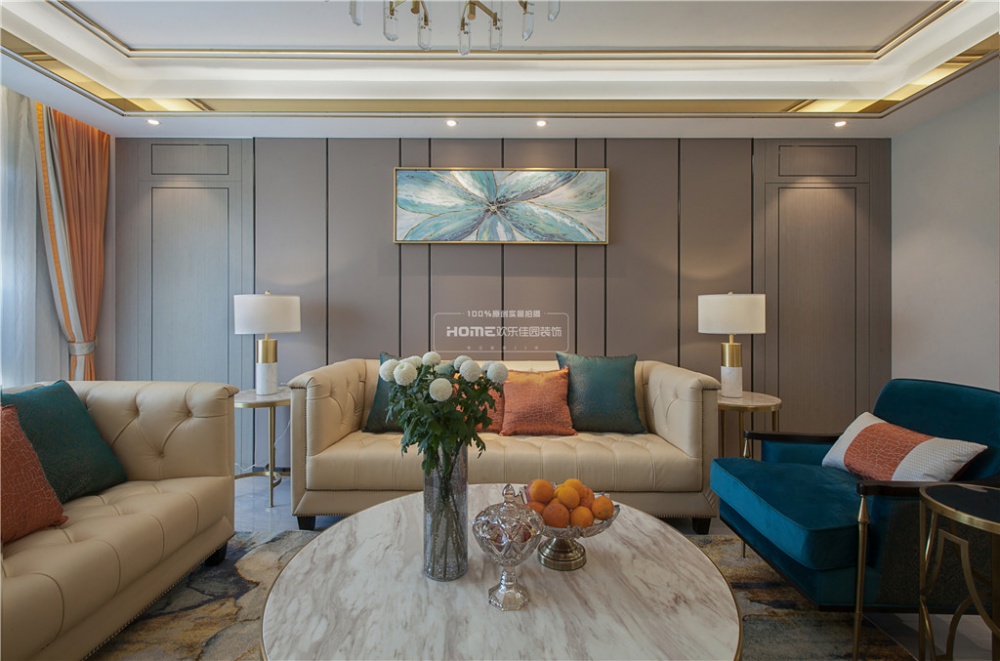 客厅窗帘4装修效果图欢乐佳园装饰|现代轻奢风格，满混搭客厅设计图片赏析