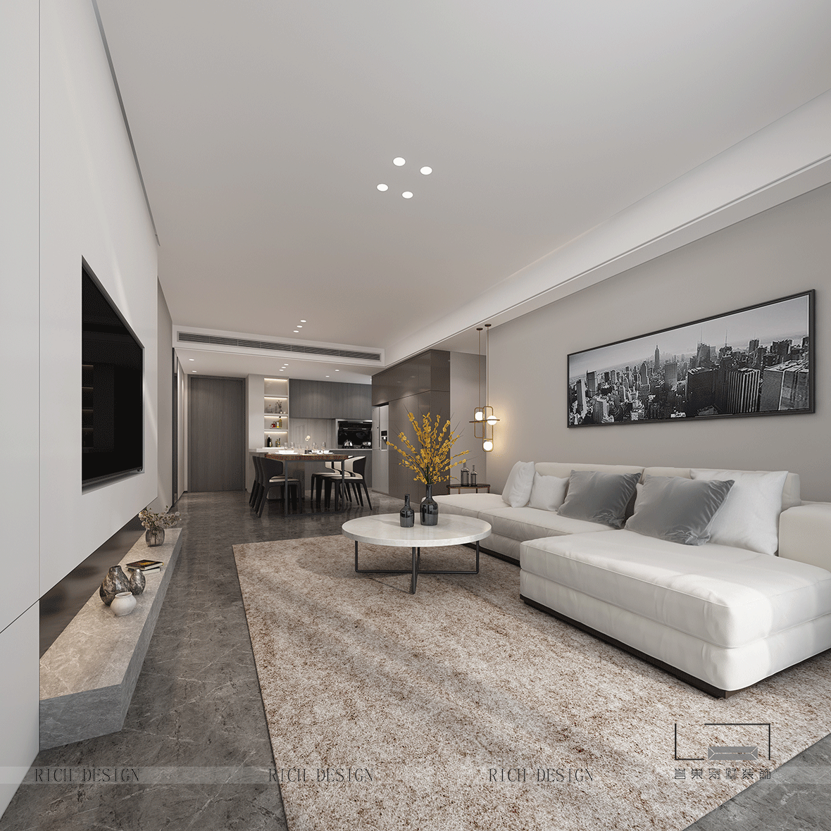 质感柔软前海丹华客厅沙发101-120m²四居及以上现代简约家装装修案例效果图