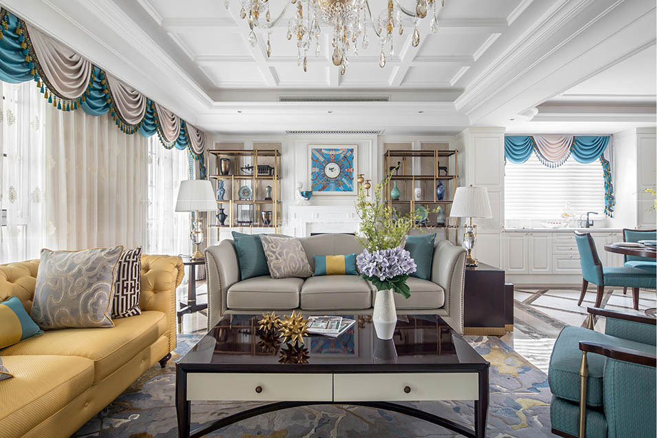 客厅窗帘装修效果图西溪明珠600平美式风格美式客厅设计图片赏析