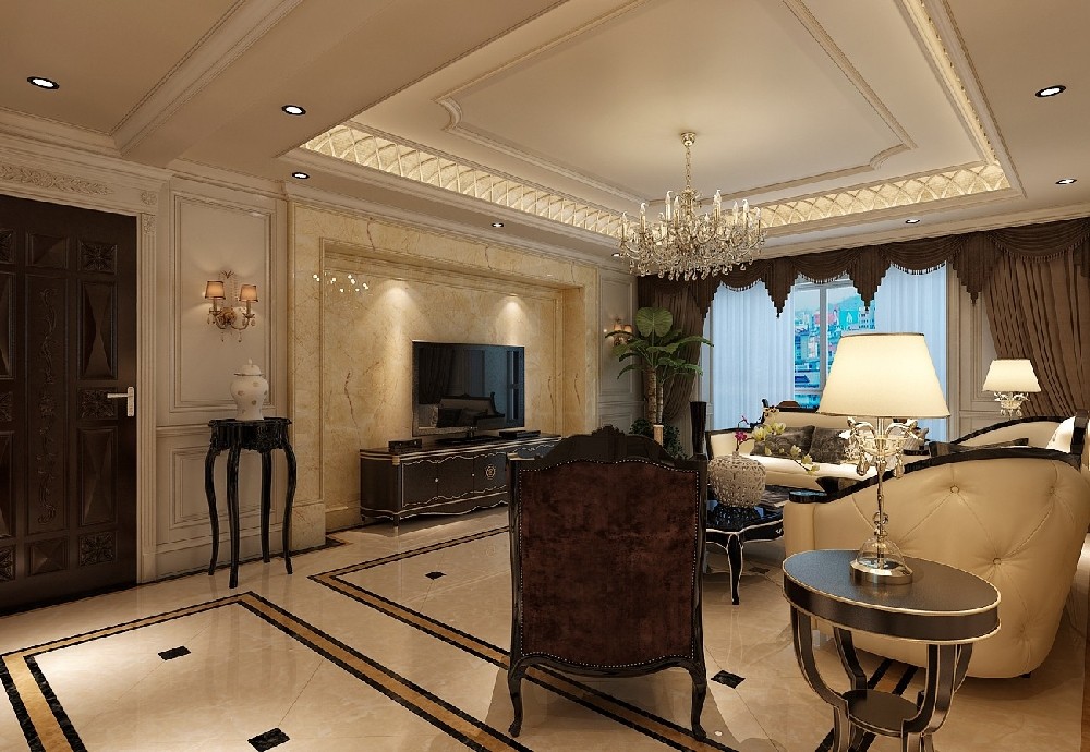 客厅窗帘1装修效果图240m²欧式低奢风美的让人窒美式经典客厅设计图片赏析