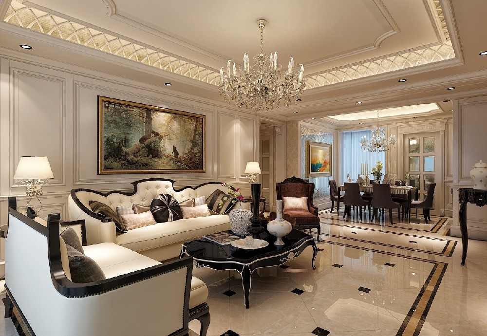 客厅沙发2装修效果图240m²欧式低奢风美的让人窒美式经典客厅设计图片赏析