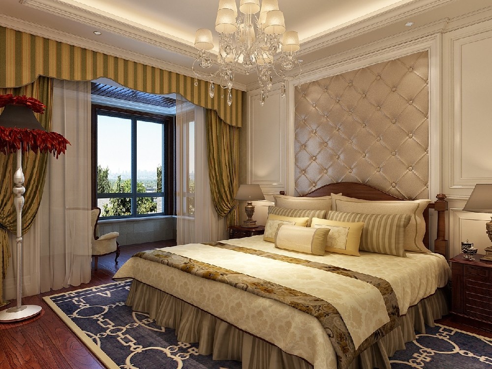卧室窗帘装修效果图240m²欧式低奢风美的让人窒美式经典卧室设计图片赏析