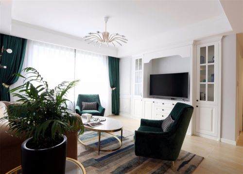 客厅窗帘2装修效果图美式轻奢110平米住宅设计
