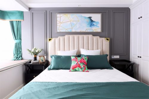 卧室窗帘1装修效果图美式轻奢110平米住宅设计