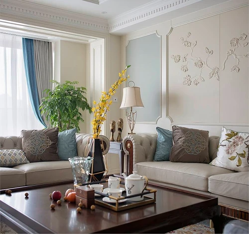 客厅窗帘装修效果图绿城黄浦湾明快的现代美式