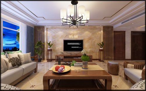 客厅装修效果图薛城天润万象城新中式风格装修效60m²以下三居中式现代家装装修案例效果图
