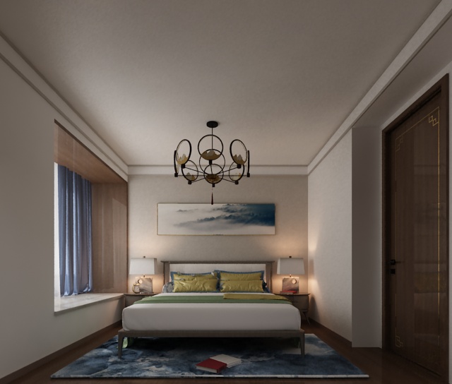 卧室窗帘装修效果图新中式复试中式现代卧室设计图片赏析