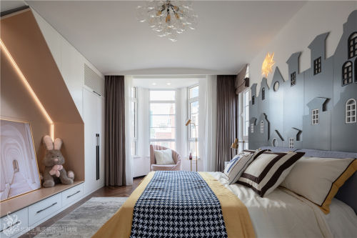 卧室窗帘1装修效果图现代轻奢风格，张家口·观澜墅