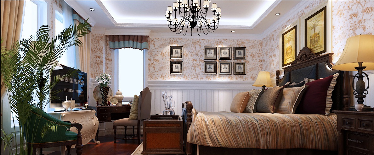 卧室窗帘装修效果图美式经典美式卧室设计图片赏析