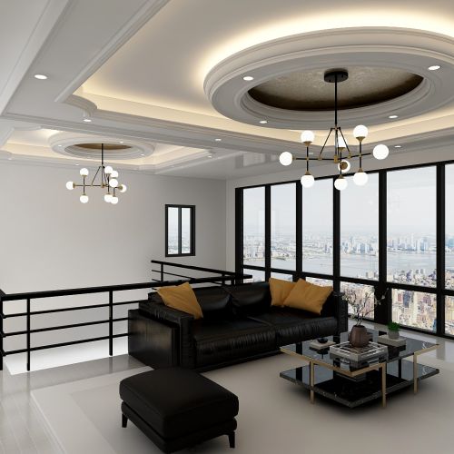 loft简客厅沙发151-200m²别墅豪宅现代简约家装装修案例效果图