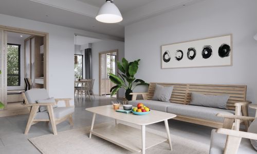 轻日式客厅沙发121-150m²四居及以上日式家装装修案例效果图
