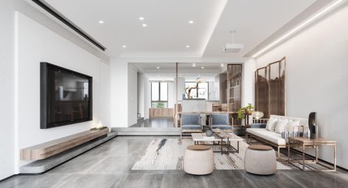 《简》客厅沙发151-200m²复式中式现代家装装修案例效果图