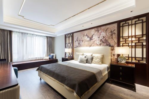 三居新中式160㎡卧室装潢设计图