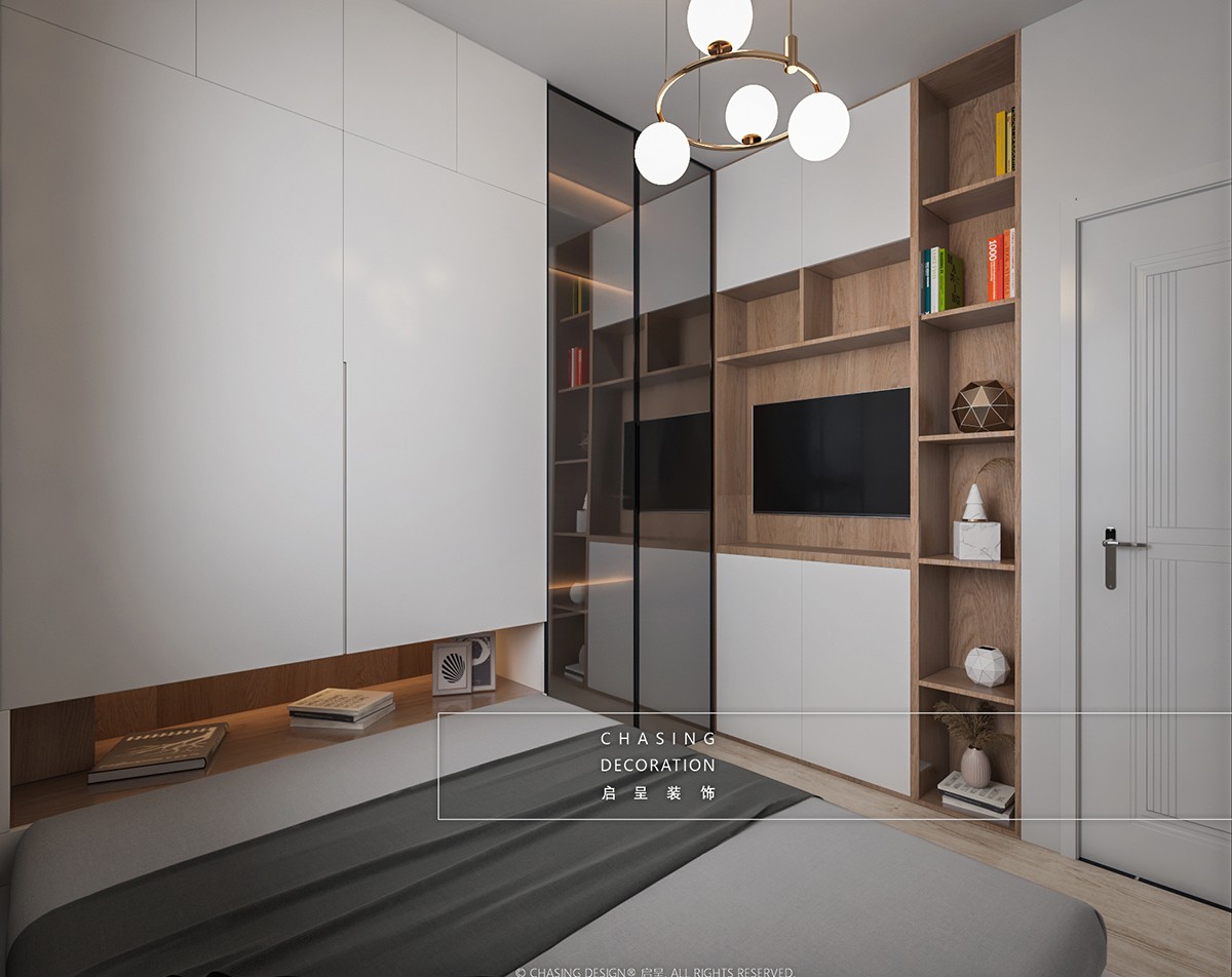 卧室橱柜1装修效果图桥东小区现代简约卧室设计图片赏析