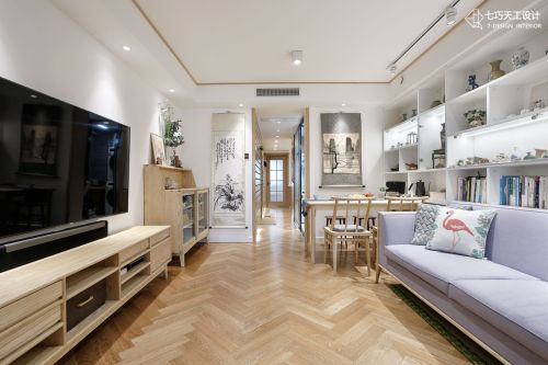 小白的家客厅木地板一居中式现代家装装修案例效果图